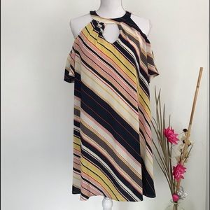 As U Wish Cold Shoulder Striped Dress Sz S